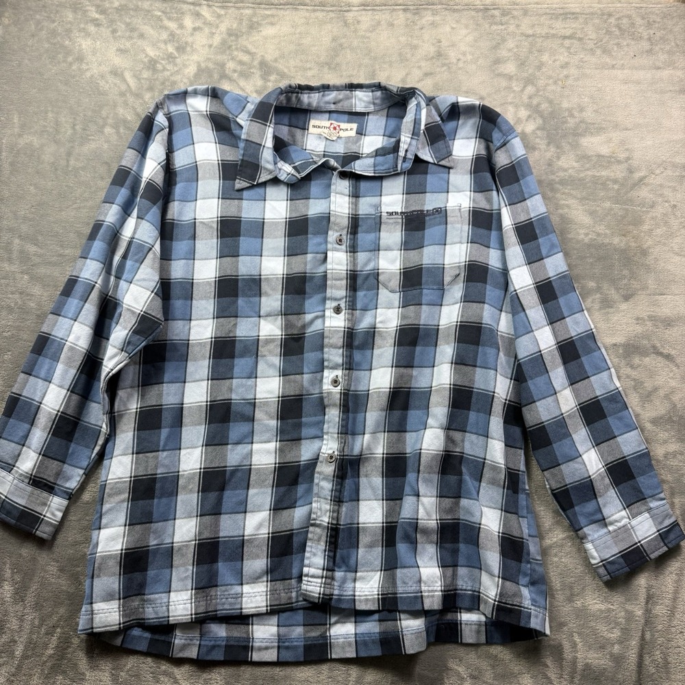Vintage Southpole Blue Flannel Button Down Long Sleeve Shirt 2XL